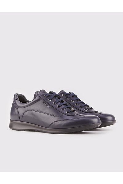 Cabani Navy Blue Genuine Leather Men's Lace-Up Shoes
