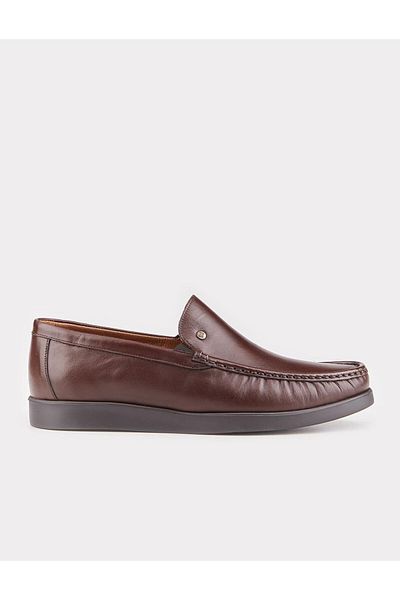 Cabani Genuine Leather Brown Casual Shoes with Stitching Detail