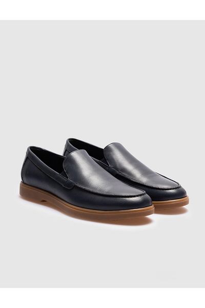 Cabani Genuine Leather Navy Blue Classic Men's Casual Shoes