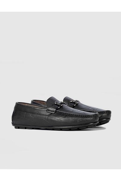 Cabani Genuine Leather Buckle Black Men's Loafer