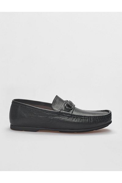 Cabani Genuine Leather Black Buckle Men's Loafer