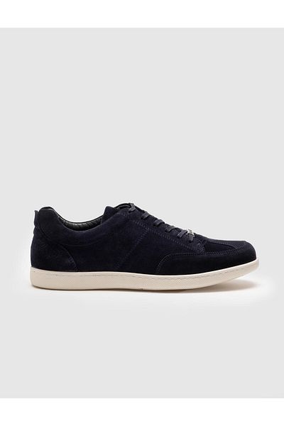 Cabani Rubber Sole Genuine Leather Navy Blue Lace-Up Men's Casual Shoes