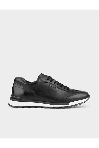 Cabani Genuine Leather Black Lace-Up Men's Sports Sneakers