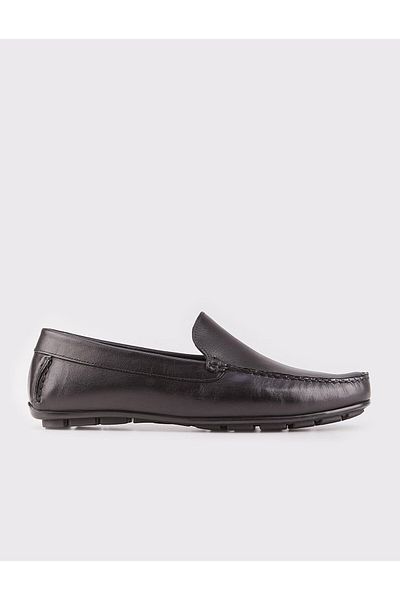 Cabani Genuine Leather Black Laceless Men's Loafer Shoes