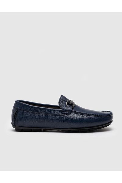 Cabani Loafer pentru bărbați din piele naturală cu cataramă albastră