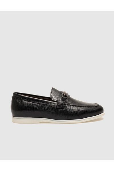 Cabani Genuine Leather Black Buckle Men's Casual Shoes