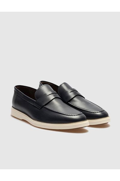 Cabani Navy Blue Genuine Leather Men's Casual Shoes