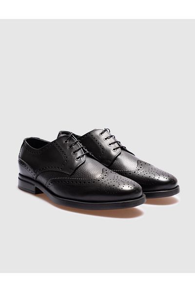 Cabani Men's Genuine Leather Black Lace-Up Casual Shoes
