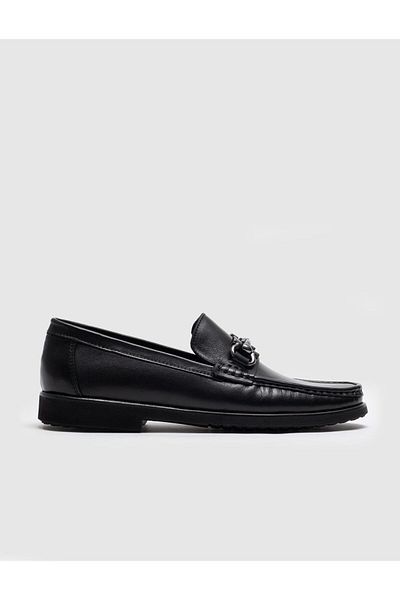 Cabani Genuine Leather Black Buckle Men's Casual Shoes