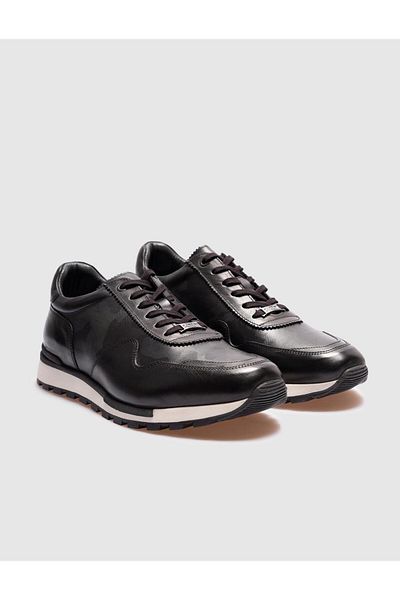 Cabani Genuine Leather Khaki Lace-Up Men's Sports Shoes