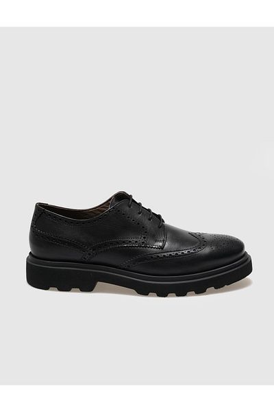 Cabani Genuine Leather Black Lace-Up Men's Casual Shoes