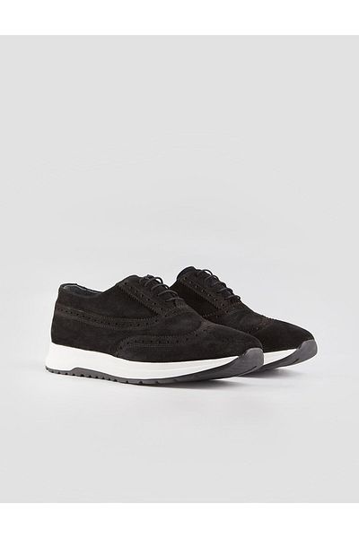 Cabani White Sole Genuine Leather Black Suede Lace-Up Men's Casual Shoes