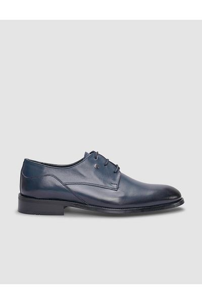 Cabani Genuine Leather Navy Blue Lace-Up Men's Classic Shoes