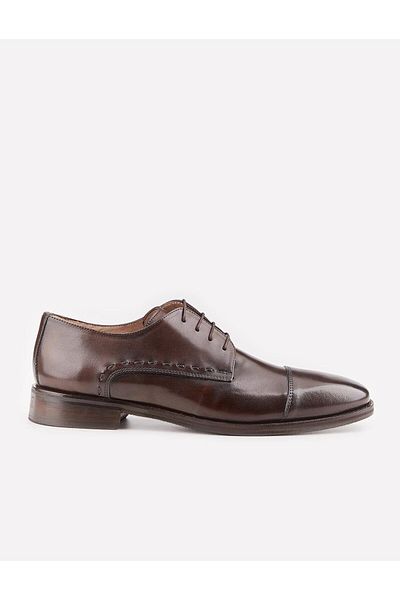 Cabani Genuine Leather Stitching Motif Brown Lace-Up Men's Classic Shoes