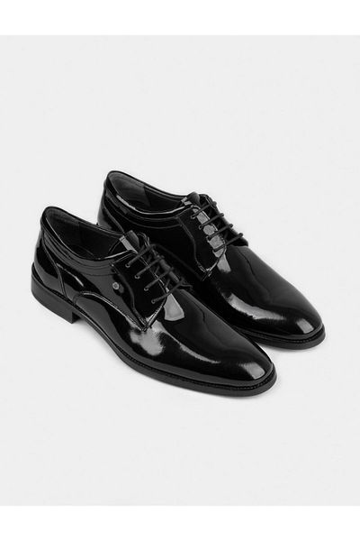 Cabani Men's Patent Leather Genuine Leather Black Laced Classic Shoes