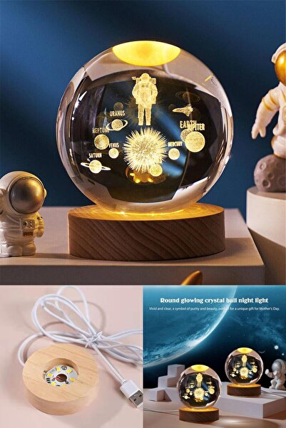 Yu Su Tools Işıklı Astronot Güneş Sistemi Cam Küre: Şık Dekor ve Gece Lambası Evinize Uzay Temalı Zarafet Katın
