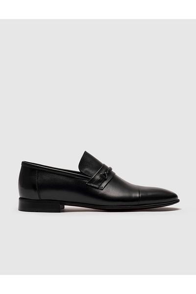 Cabani Men's Genuine Leather Black Buckle Classic Shoes