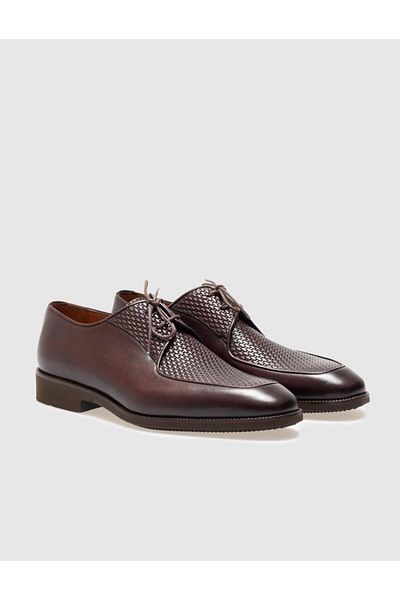 Cabani Genuine Leather Brown Lace-Up Men's Classic Shoes
