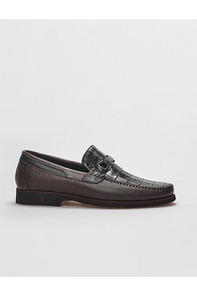 Cabani Genuine Leather Brown Crocodile Detailed Men's Classic Shoes