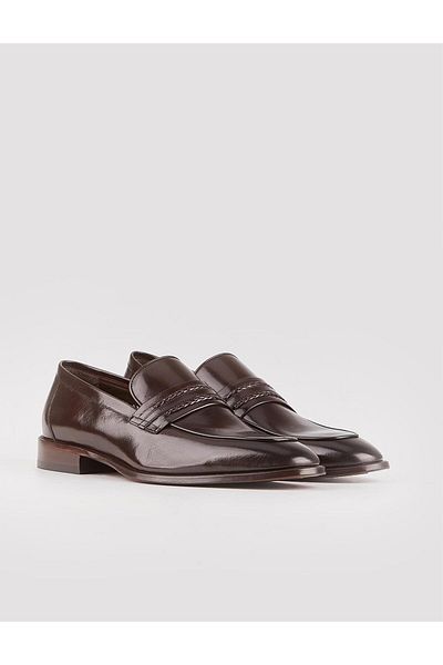 Cabani Genuine Leather Brown Men's Classic Shoes with Stitching Detail