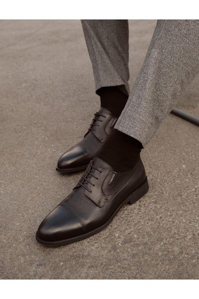 Cabani Genuine Leather Black Lace-Up Men's Classic Shoes