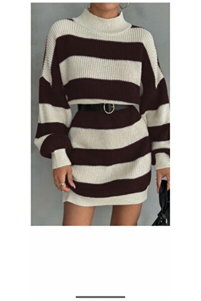 AYZEY Καφέ ριγέ πλεκτή φούστα