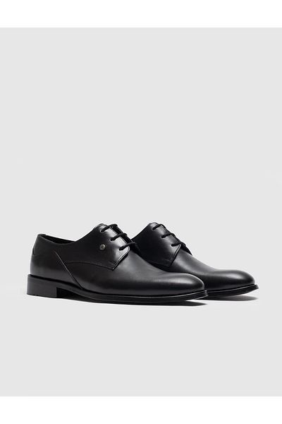 Cabani Genuine Leather Black Lace-Up Men's Classic Shoes
