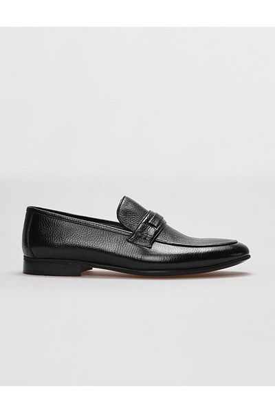 Cabani Genuine Leather Men's Classic Shoes with Black Belt Detail
