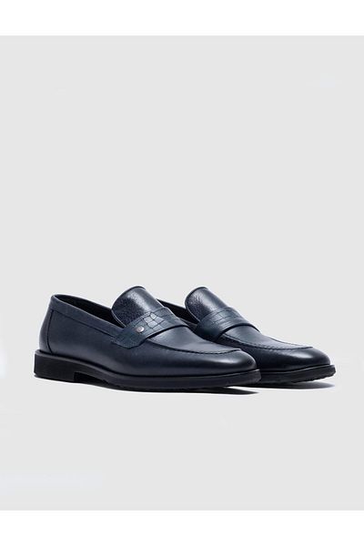 Cabani Genuine Leather Navy Blue Men's Classic Shoes