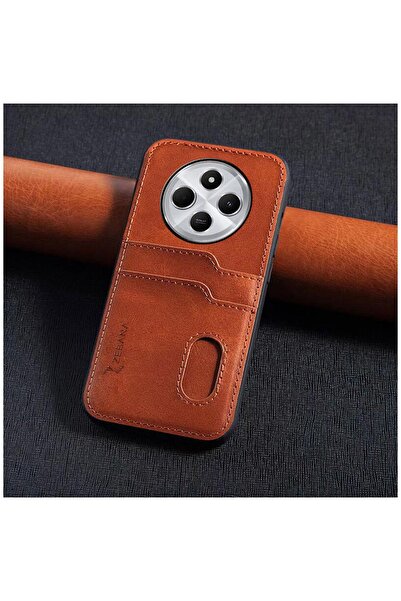 Zebana Xiaomi Redmi 14C Compatible Case Zebana Luxury Leather Case with Card Holder Brown