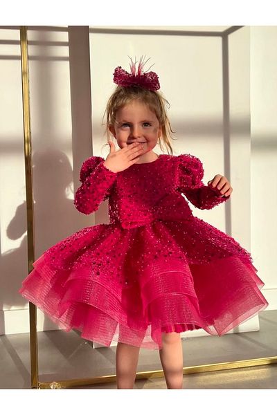 LUCCO Baby Girl Kids Special Occasion Fuchsia Sequined Birthday Dress