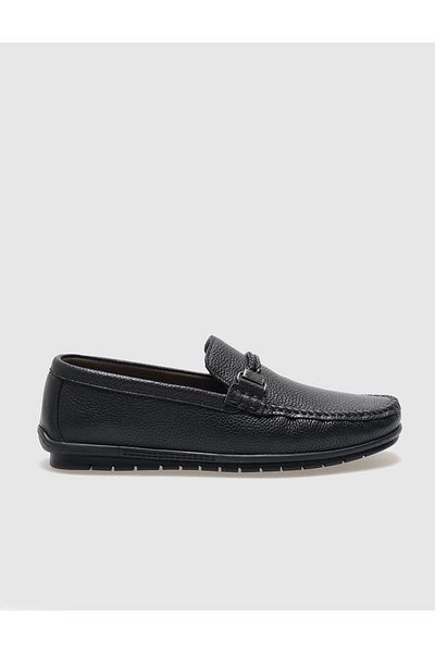 Cabani Genuine Leather Black Buckle Men's Loafer