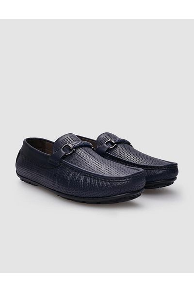 Cabani Navy Blue Buckle 100% Genuine Leather Men's Loafer