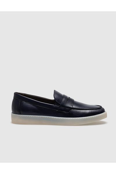 Cabani Genuine Leather Navy Blue Belted Men's Casual Shoes