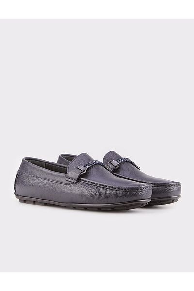 Cabani Genuine Leather Rubber Sole Navy Blue Men's Loafer