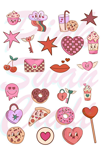 Pink Swan Craft Vintage retro elementi za Dan zaljubljenih - set naljepnica, ...