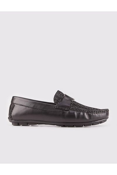 Cabani Genuine Leather Black Special Designed Men's Loafer Shoes