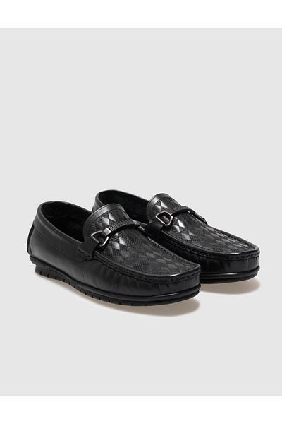 Cabani Genuine Leather Black Fur Men's Loafer