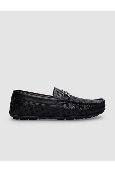 Cabani Black Genuine Leather Men's Loafer - 100% Buckle