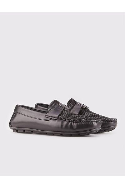 Cabani Genuine Leather Black Special Designed Men's Loafer Shoes