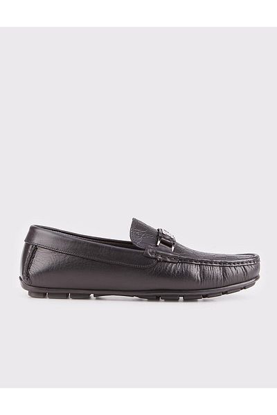 Cabani Genuine Leather Rubber Sole Black Men's Loafer Shoes