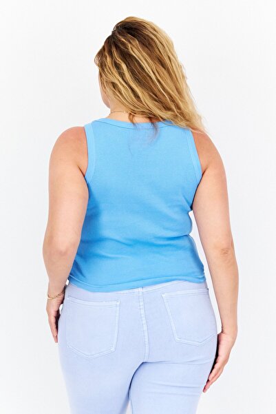 Misfit Women Jewel Neck Sleeveless Ribbed Tank Top, Pop Blue