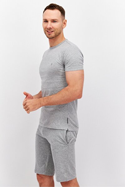 French Connection Men 2 Pcs Heather Short Sleeves T-Shirt And Shorts Set, Grey Mel