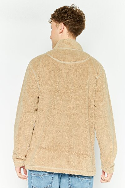 True Grit Men Sherpa Half Zip Sweater, Dark Beige
