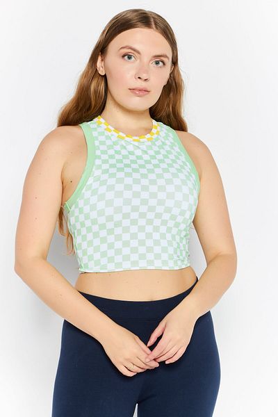 Dippin' Daisy's Women Round Neck Sleeveless Checkered Tank Top, Green