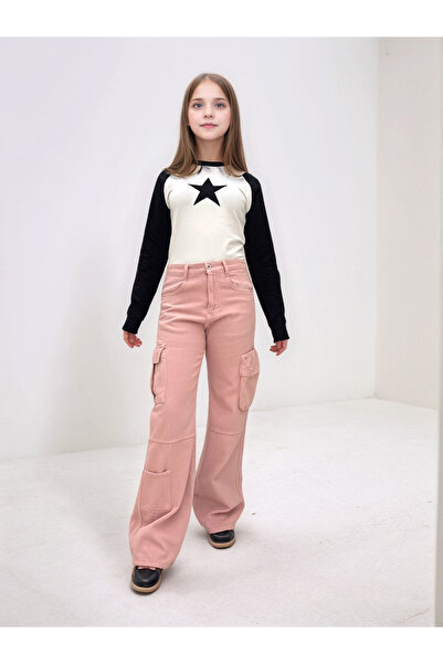 Jannock Παντελόνι Gabardine για κορίτσια - 100% βαμβάκι, άνετη φαρδιά κοπή, τσέπες Cargo και ψηλή μέση