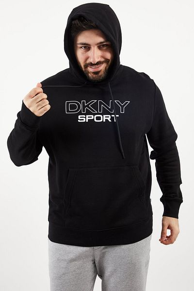 DKNY Sport Men Hooded Neck Brand Logo Print Long Sleeves Sweatshirt, Black