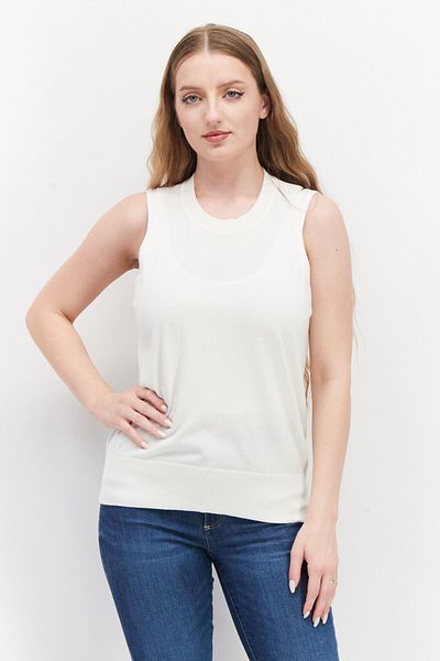 Esprit Women Round Neck Sleeveless Textured Top, White