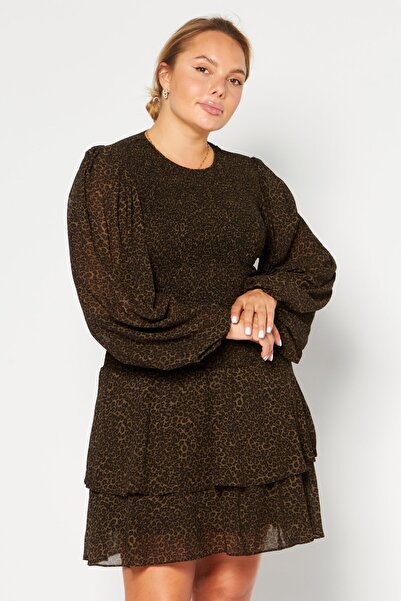Michael Kors Women Crew Neck Animal Print Mini Dress, Olive