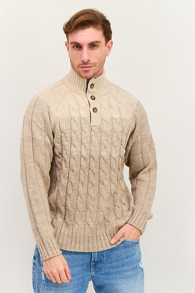 Weatherproof Men Long Sleeve Textured Sweater, Beige